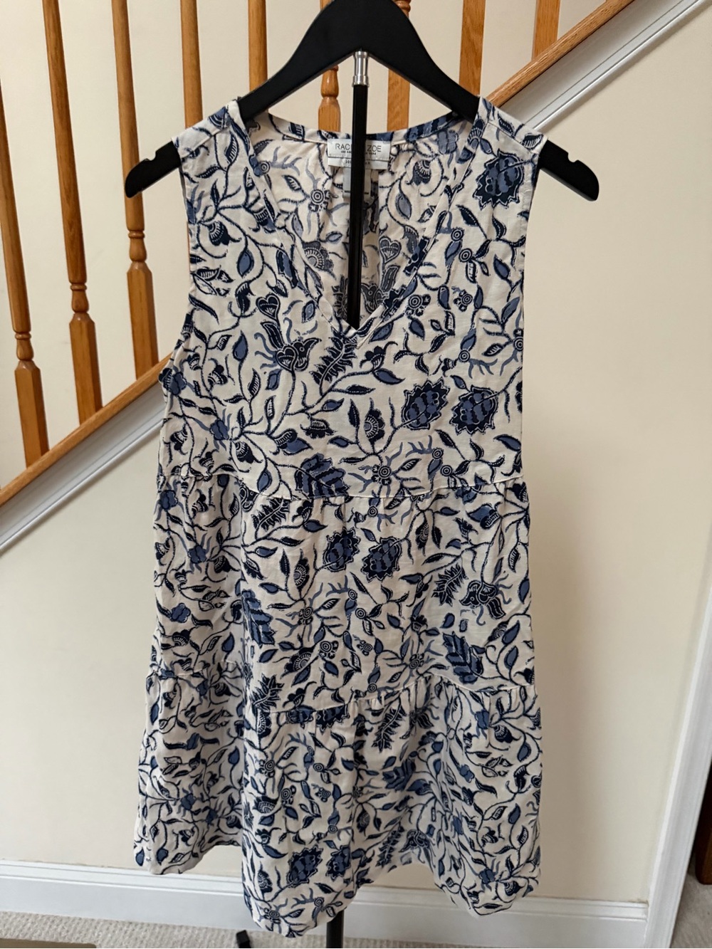 Rachel Zoe Navy & White Floral V-Neck Tiered Mini Dress